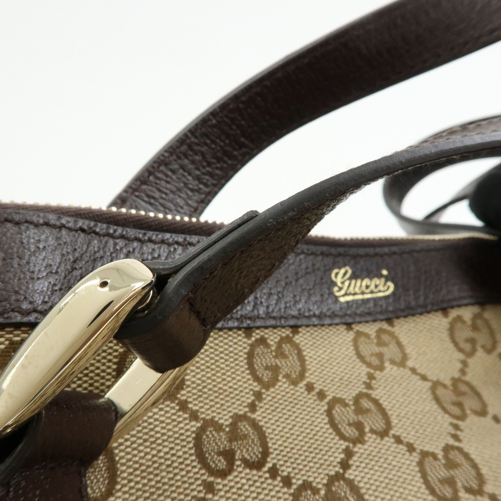 GUCCI Abbey GG Canvas Leather Tote Bag Hand Bag Beige Brown 141470