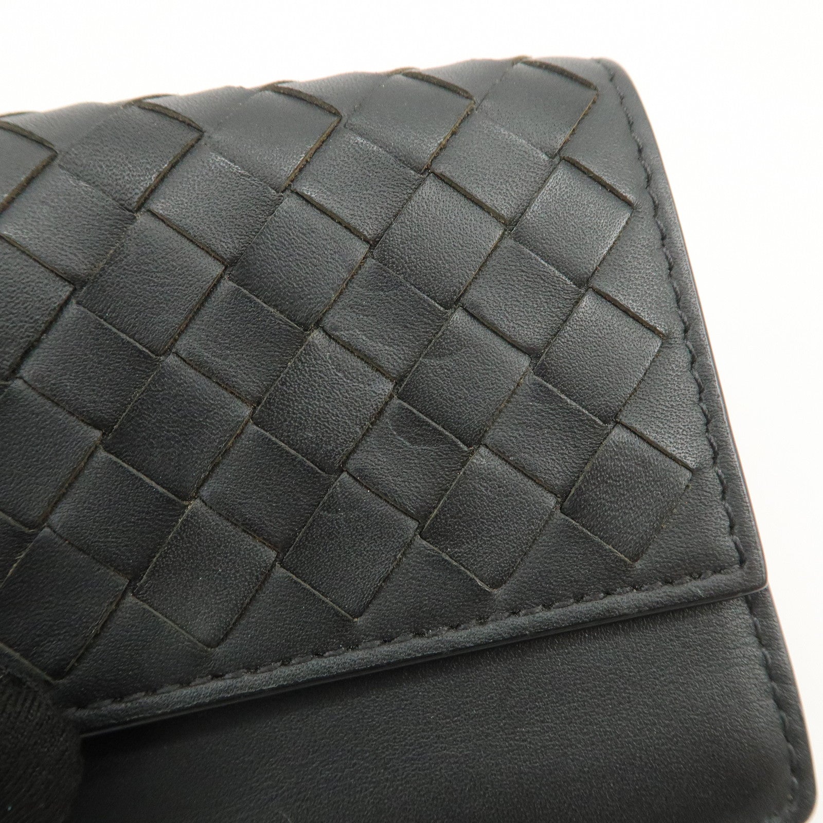 BOTTEGA VENETA Intrecciato Leather Card Case Card Holder Black