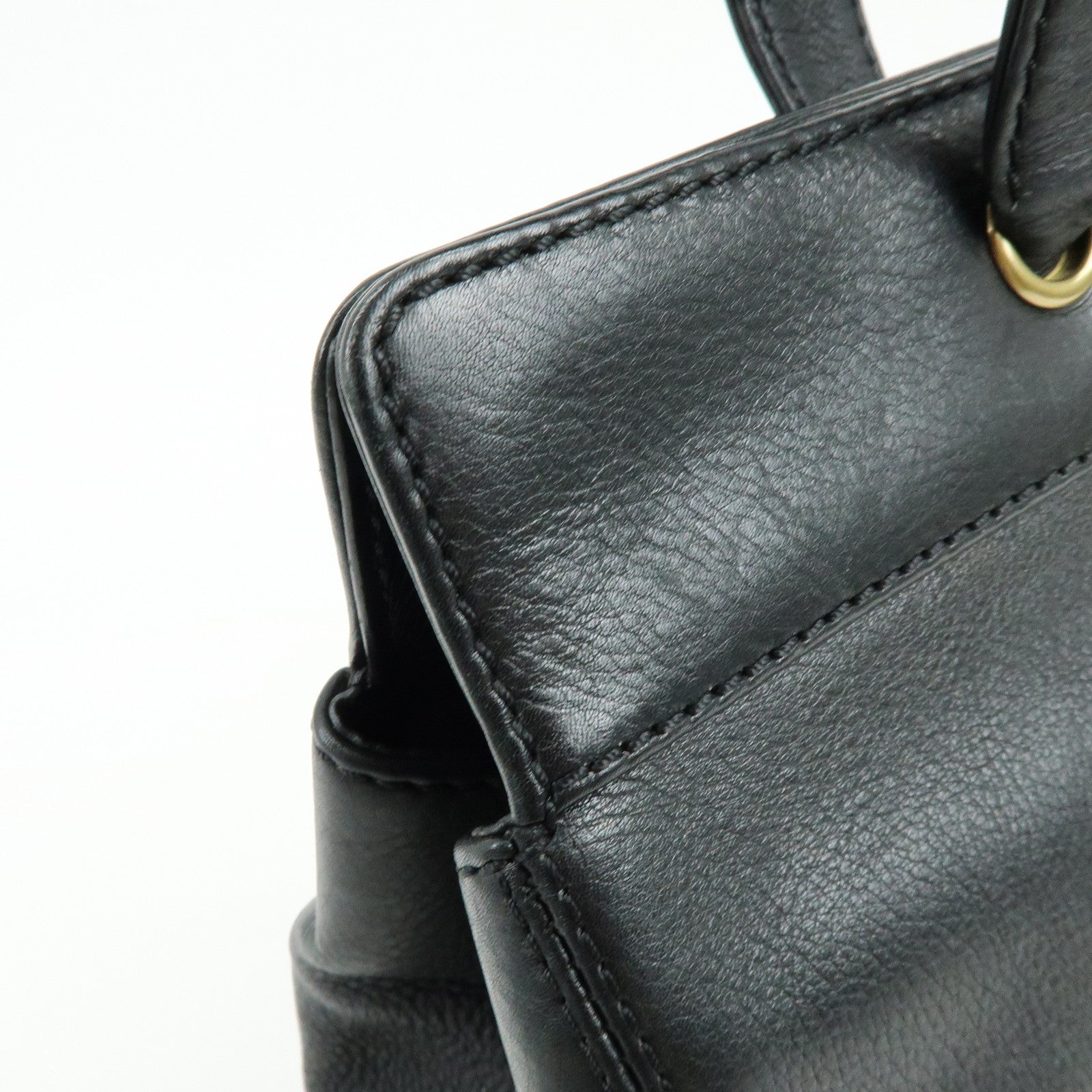 CHANEL Calf Leather 2Way Bag Shoulder Bag Tote Bag Black Gold