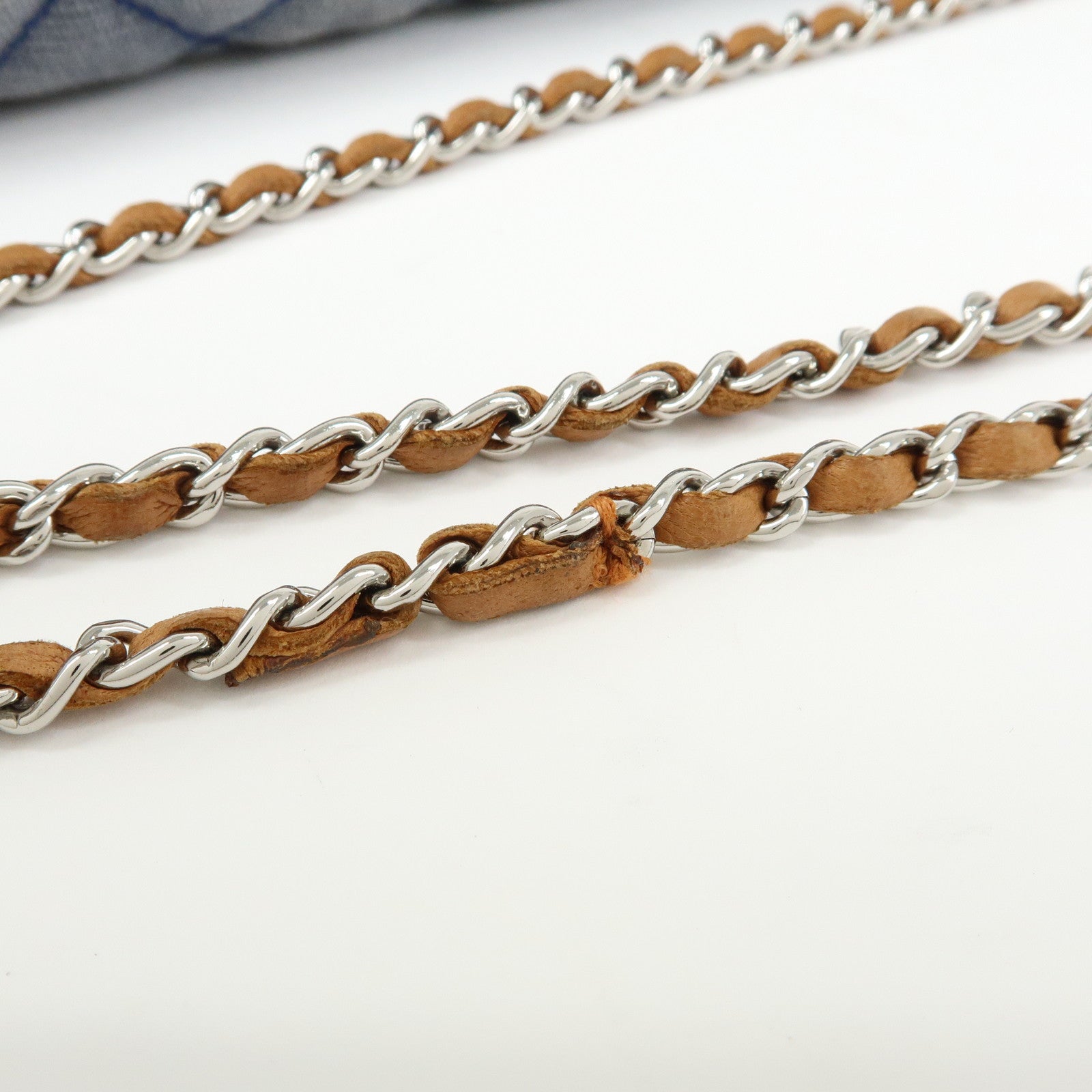 CHANEL Matelasse Denim Leather Chain Shoulder Bag Blue Light Brown