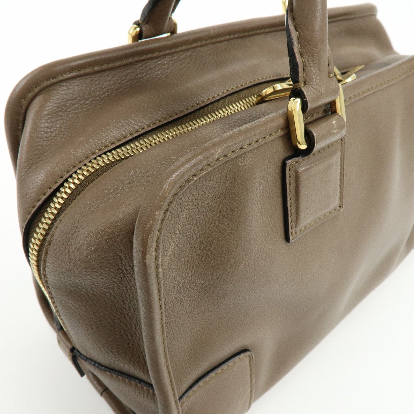 LOEWE Anagram Amazona 28 Leather Hand Bag Boston Bag Brown