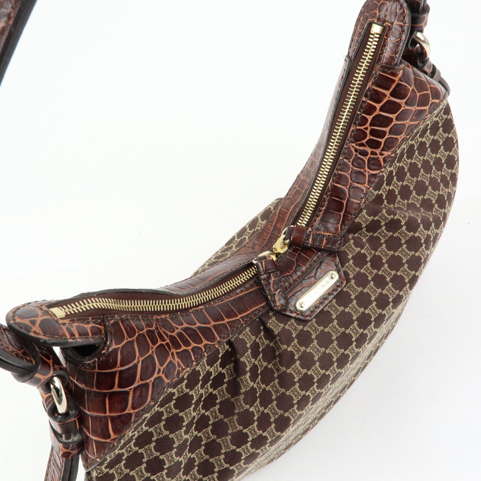 CELINE Macadam Canvas Leather Shoulder Bag Hand Bag Brown
