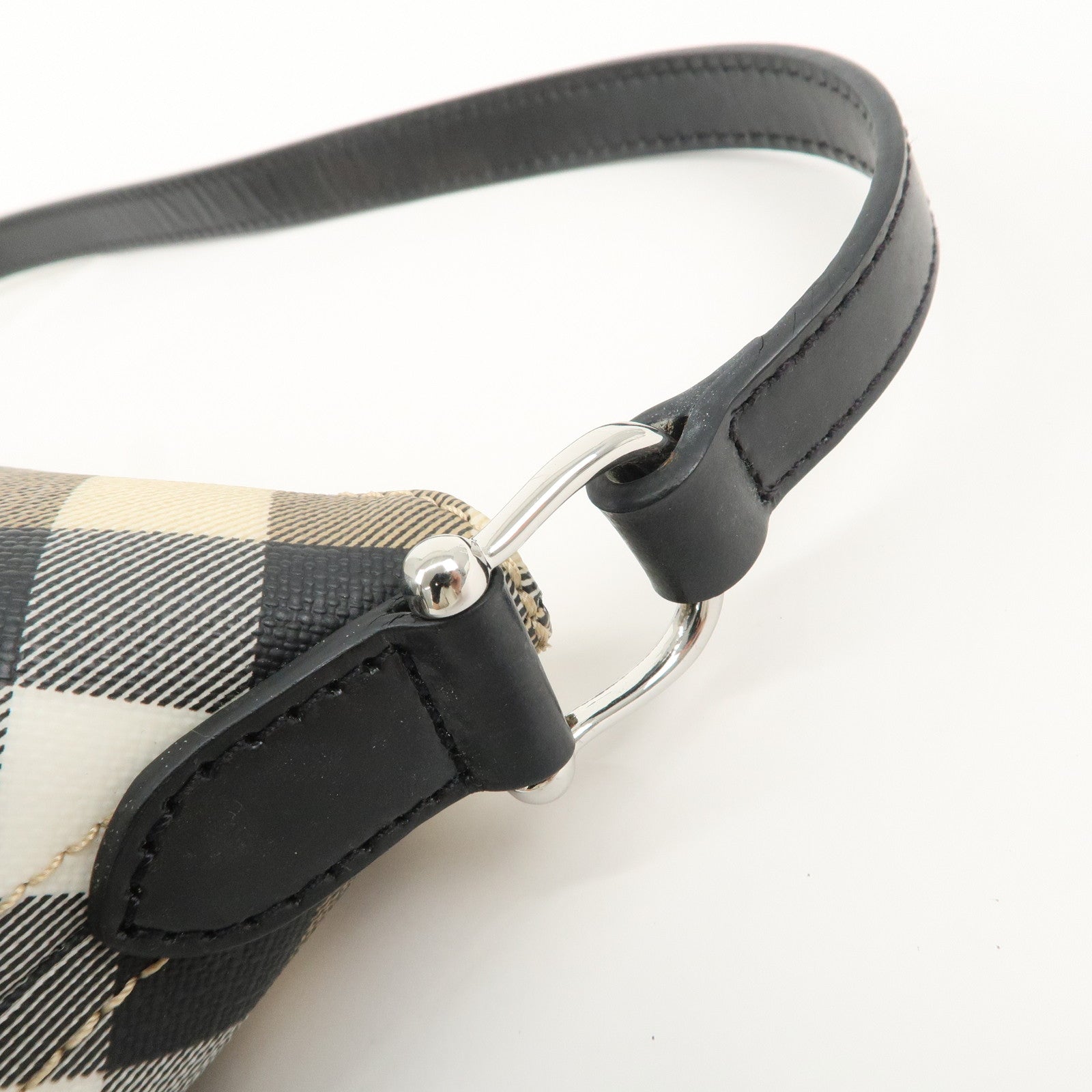 BURBERRY Leather PVC Boat Bag Hand Bag Shoulder Bag Nova Plaid Black Used