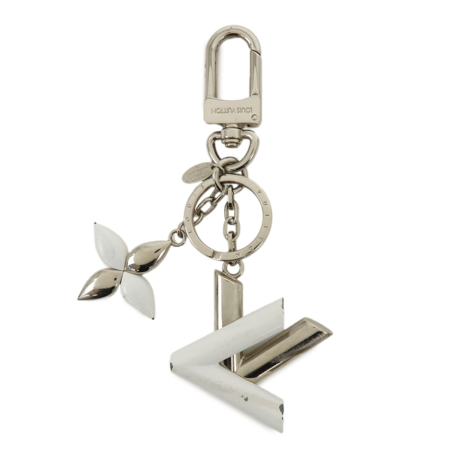 Louis Vuitton Twist Metal Bag Charm Key Holder Silver White M68010