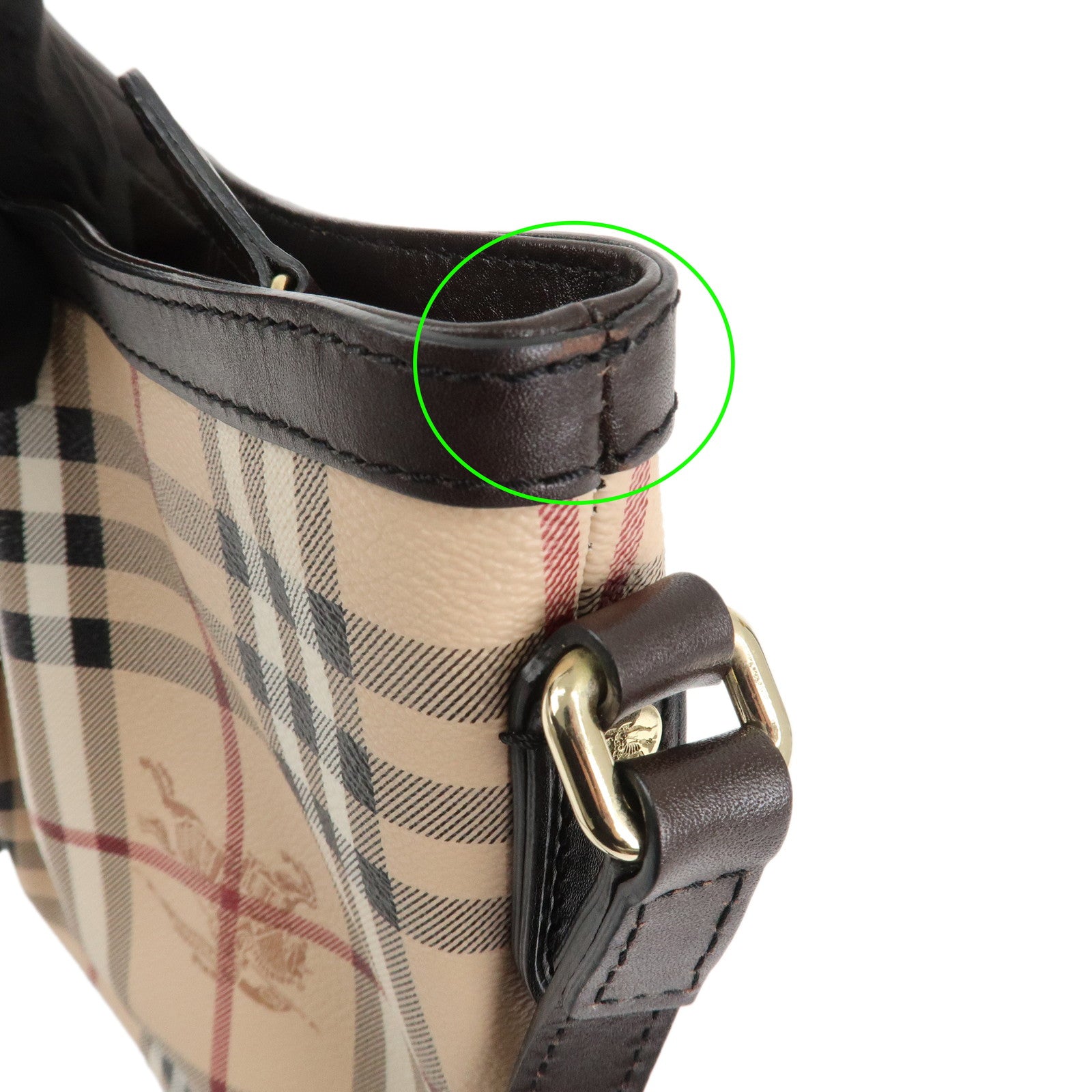 BURBERRY Nova Plaid PVC Leather Shoulder Bag Beige Brown Used