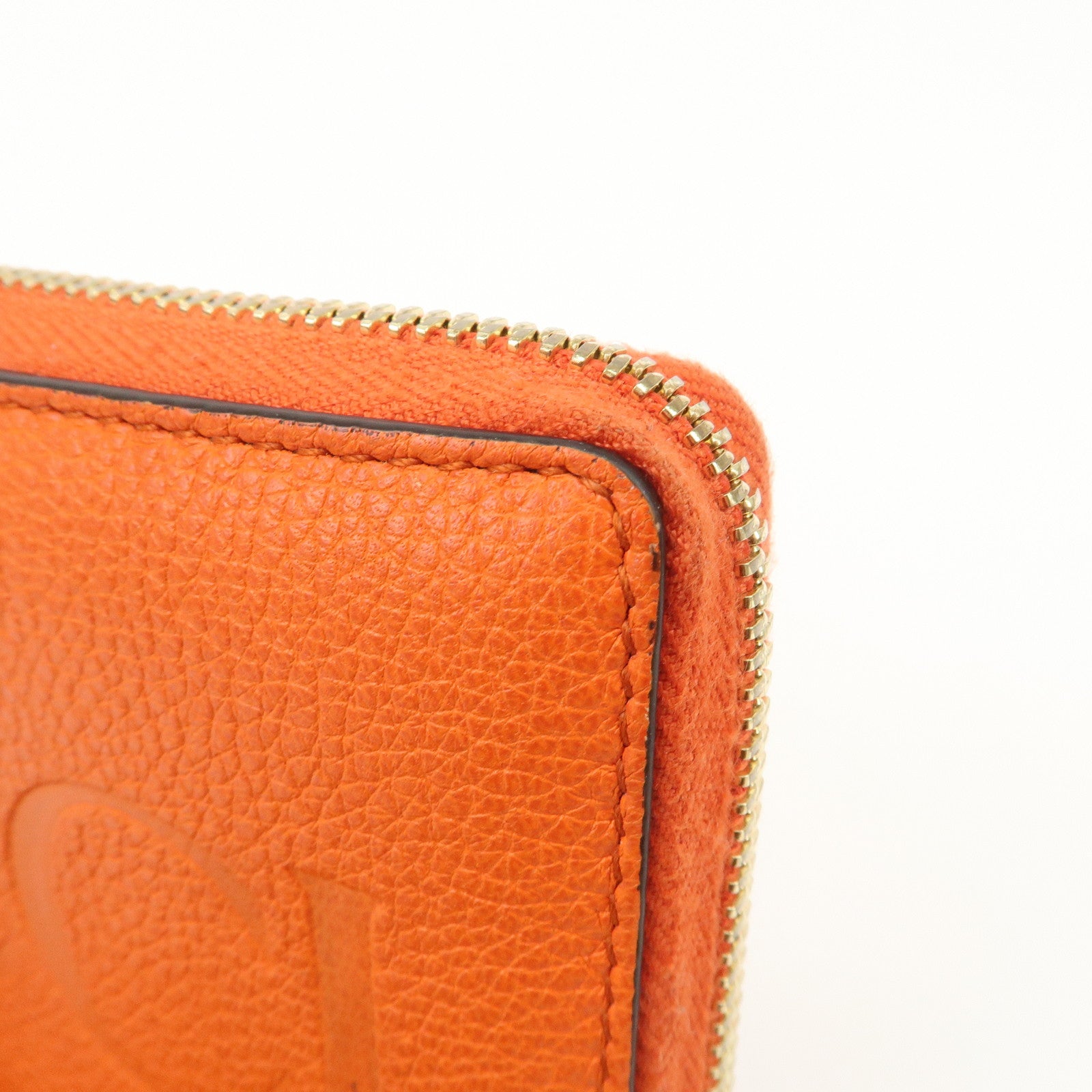 GUCCI Logo Leather Round Zippy Long Wallet Orange 658691