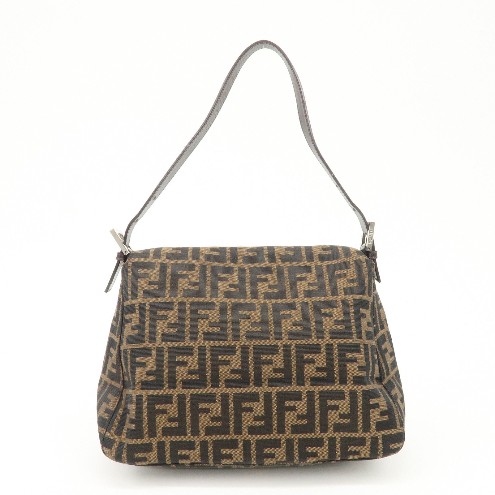 FENDI Mamma Baguette Canvas Leather Shoulder Bag Silver HDW 26325 Used