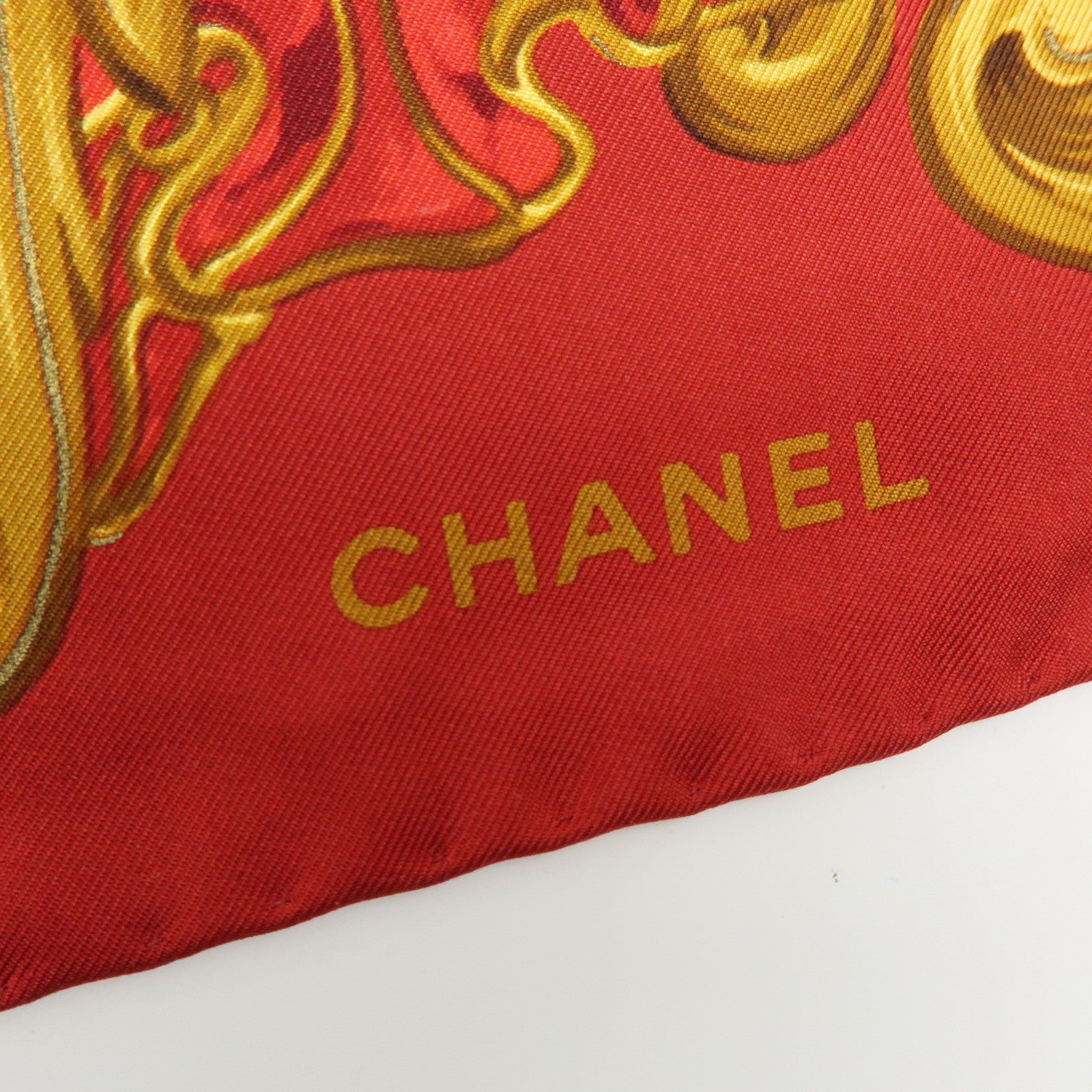 CHANEL Silk 100% Scarf Flower Motif Red Yellow