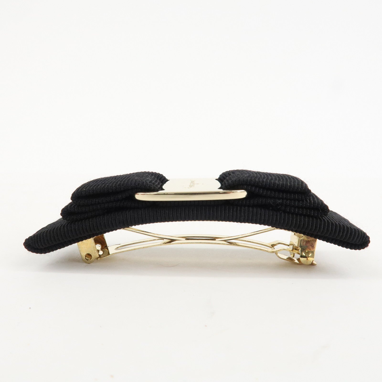Ferragamo Vara Ribbon Cotton Barrette Hair Clip Black 342019 Used