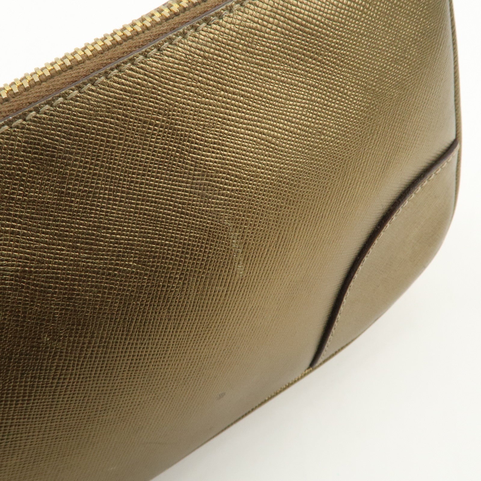 PRADA Triangle Logo Saffiano Leather Shoulder Bag Hand Bag Gold