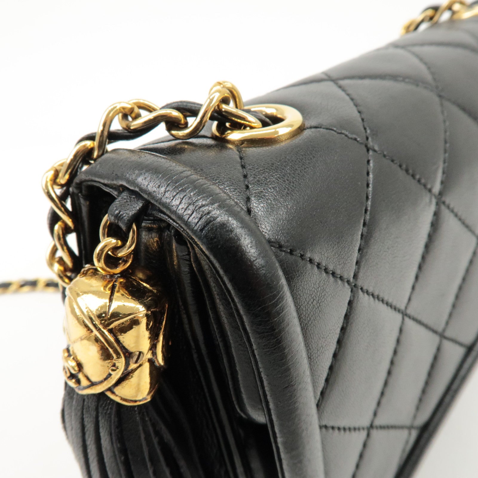 CHANEL COCO Mark Matelasse Lamb skin Chain Shoulder Bag Black Used