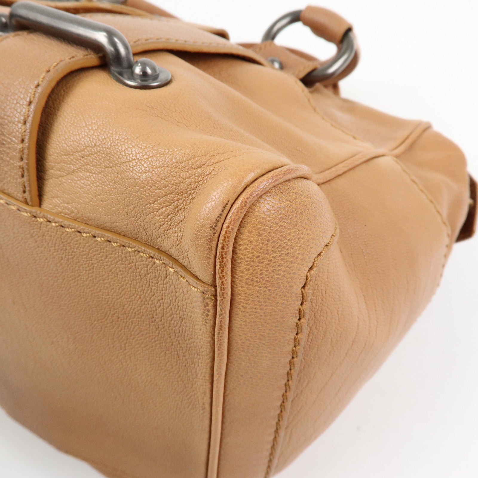 CELINE Logo Leather Hand Bag Boston Bag Hand Bag Brown