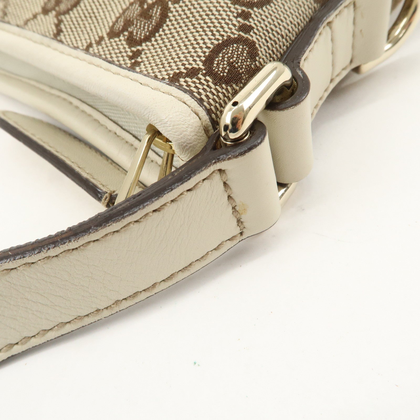 GUCCI Interlocking G GG Canvas Leather Shoulder Bag Beige 16998 Used