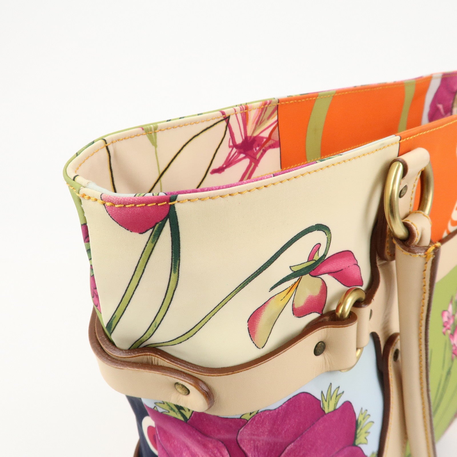Ferragamo Gancini Nylon Leather Tote bag Shoulder Bag Multicolor