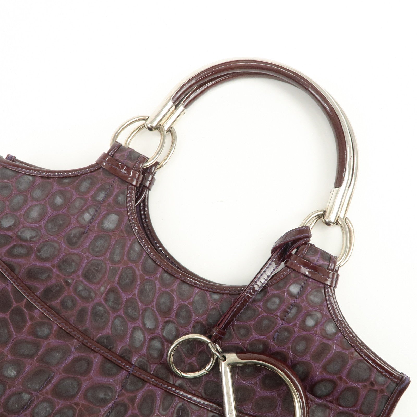 Christian Dior Embossed Leather Tote Bag Shoulder Bag Purple