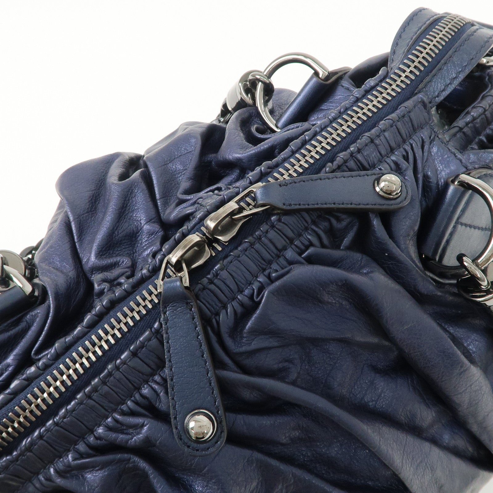 GUCCI Galaxy Leather 2 Way Chain Boston Bag Metallic Blue 228838 Used