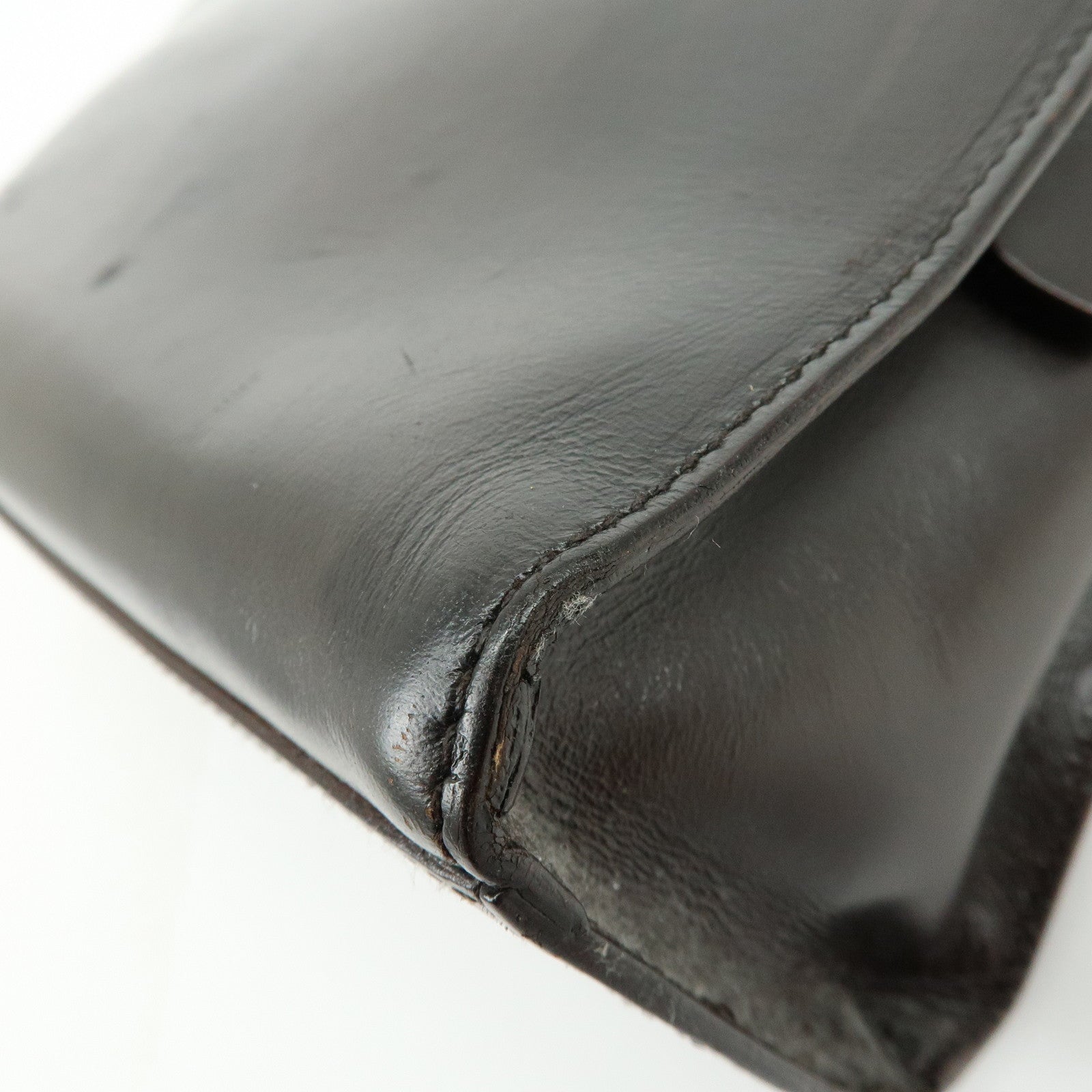 PRADA Logo Leather Tote Bag Shoulder Bag Dark Brown