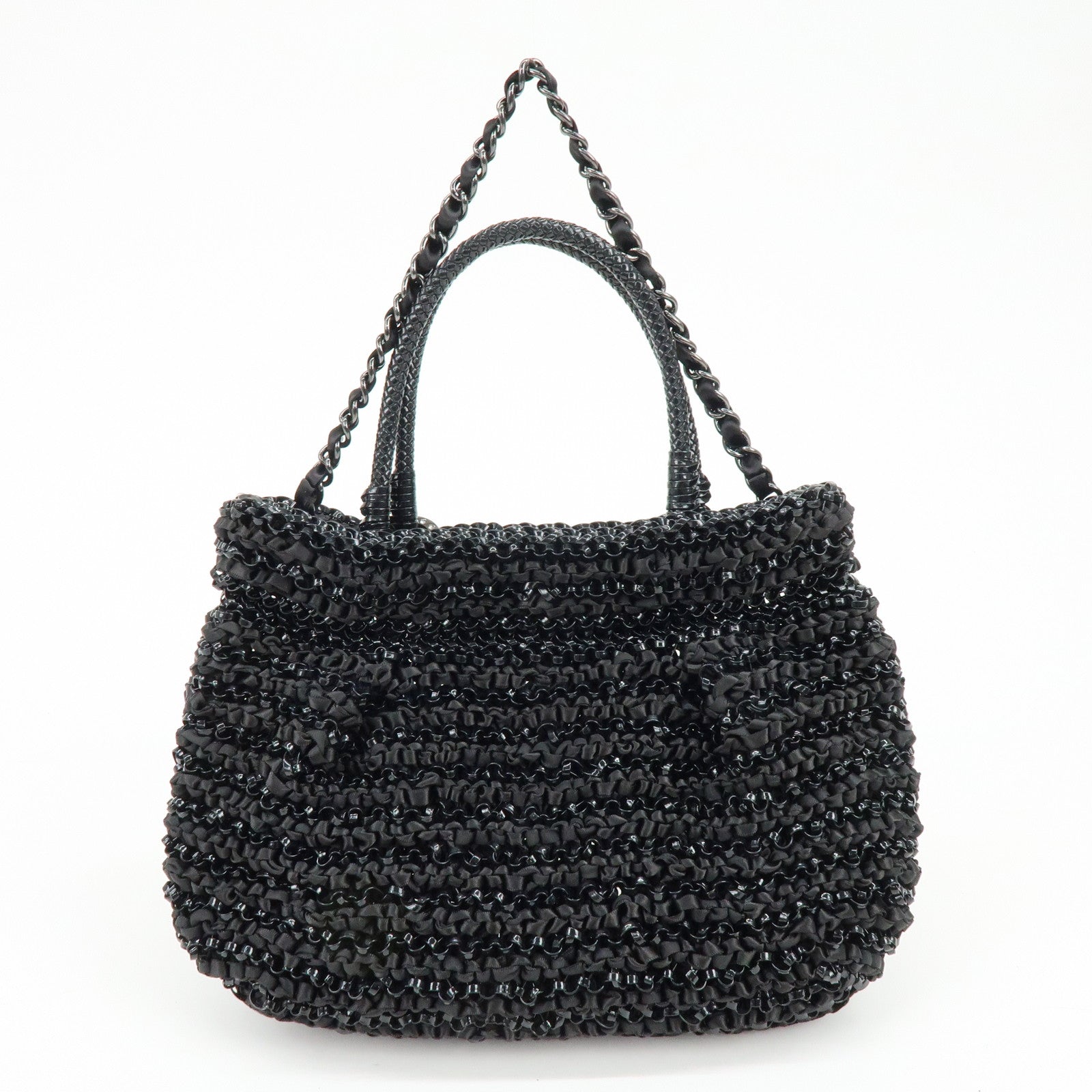 ANTEPRIMA PVC Wire Bag Ribbon 2Way Bag Hand Bag Black