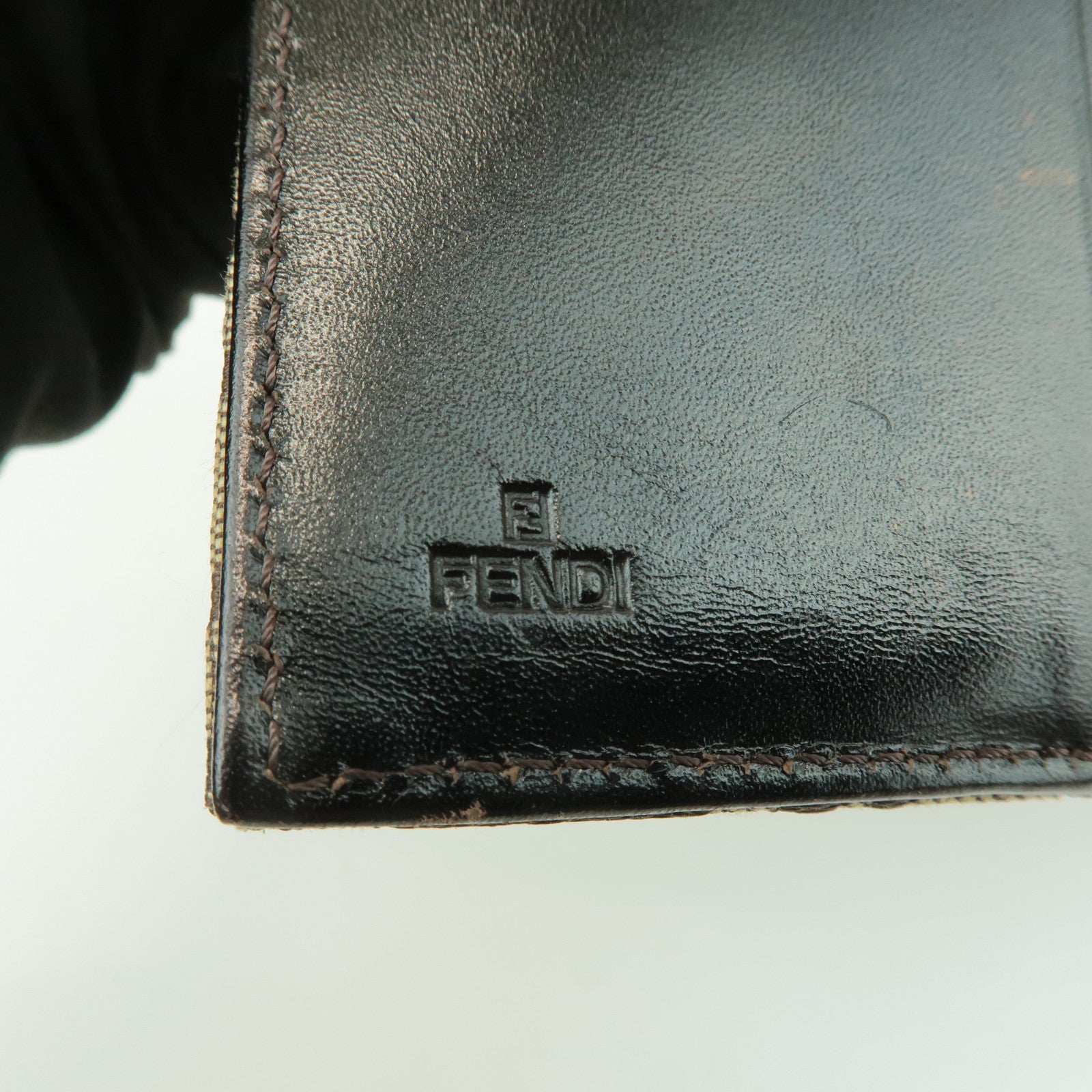 FENDI Zucchino Canvas Leather Tri-fold Wallet Beige Brown 8M0023 Used