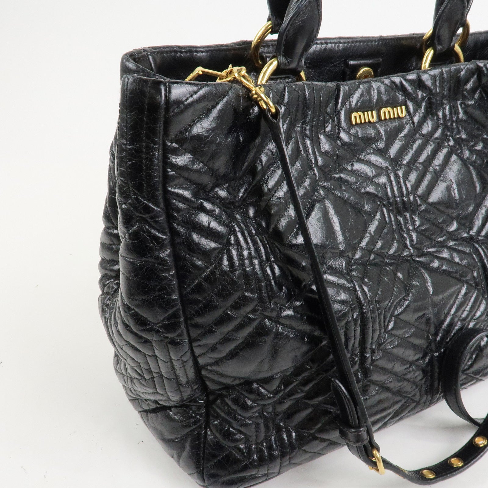 MIU MIU Leather 2Way Shoulder Bag Hand Bag Tote Bag Black