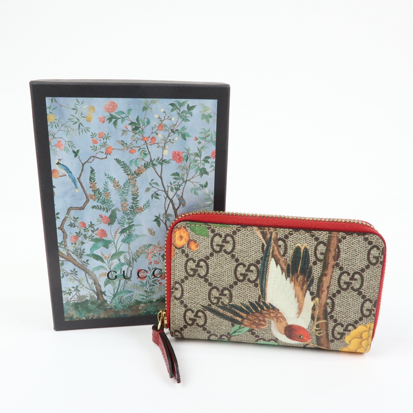 GUCCI Tian GG Supreme Leather Zippy Around Card Case Beige 424897