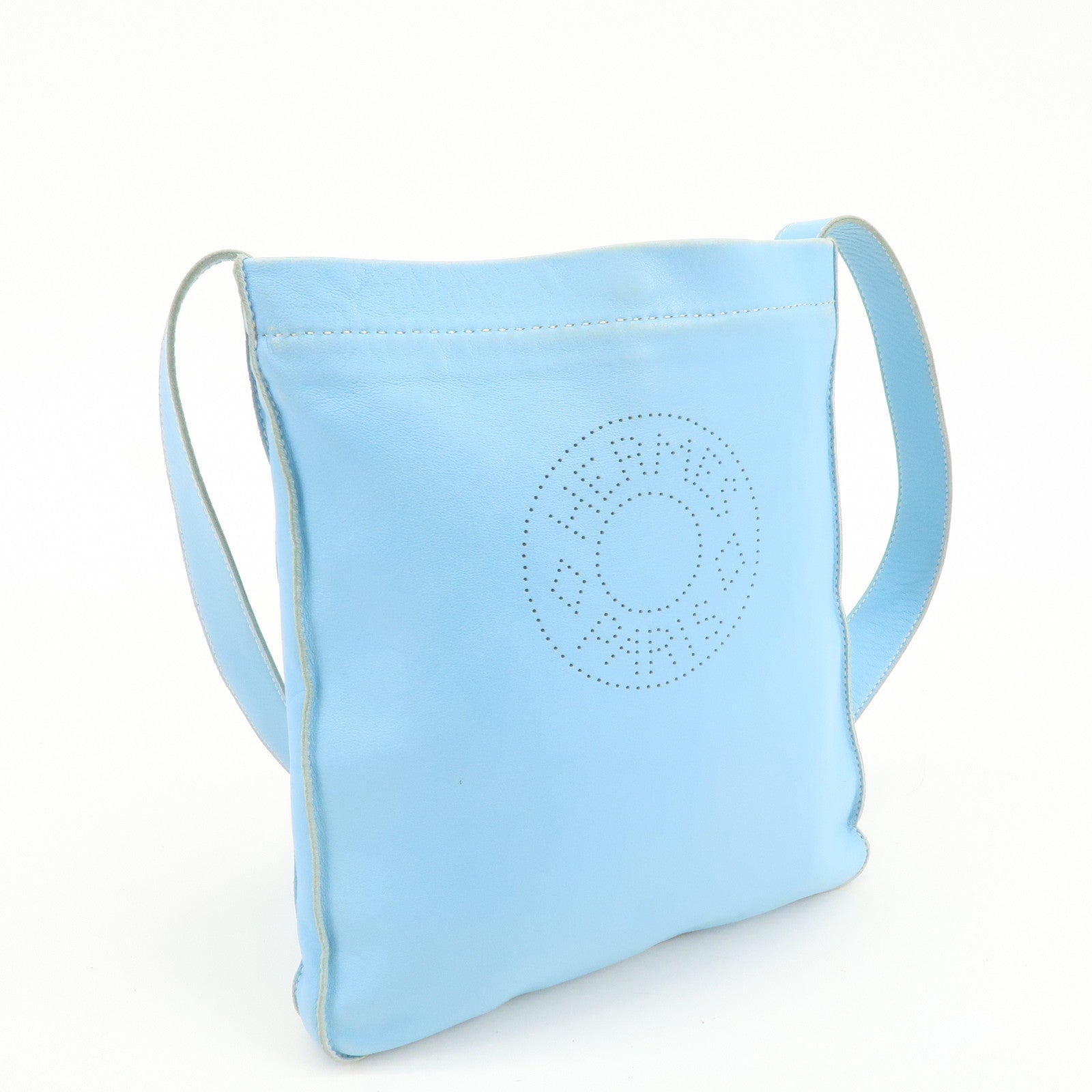 HERMES Lamb Skin Clou de Selle Shoulder Bag Crossbody Bag Blue