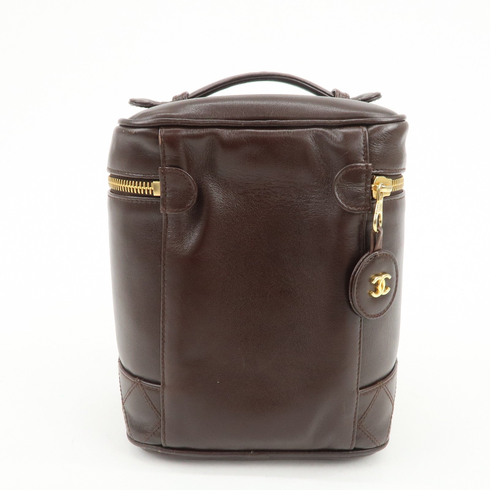 CHANEL Bicolore Lamb Skin Vanity Bag Hand Bag Brown A01619