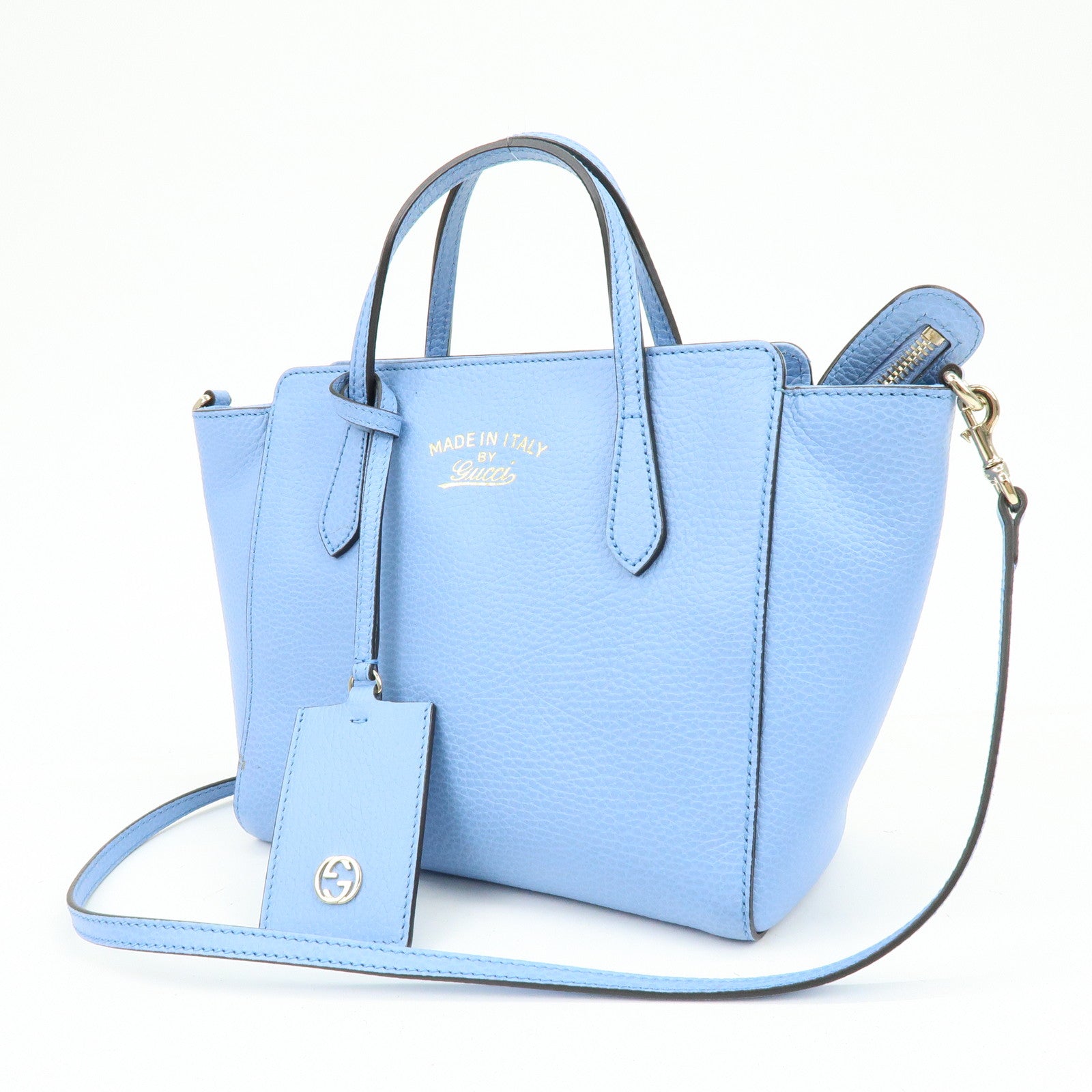 GUCCI Interlocking G Leather 2Way Bag Hand Bag Light Blue 368827
