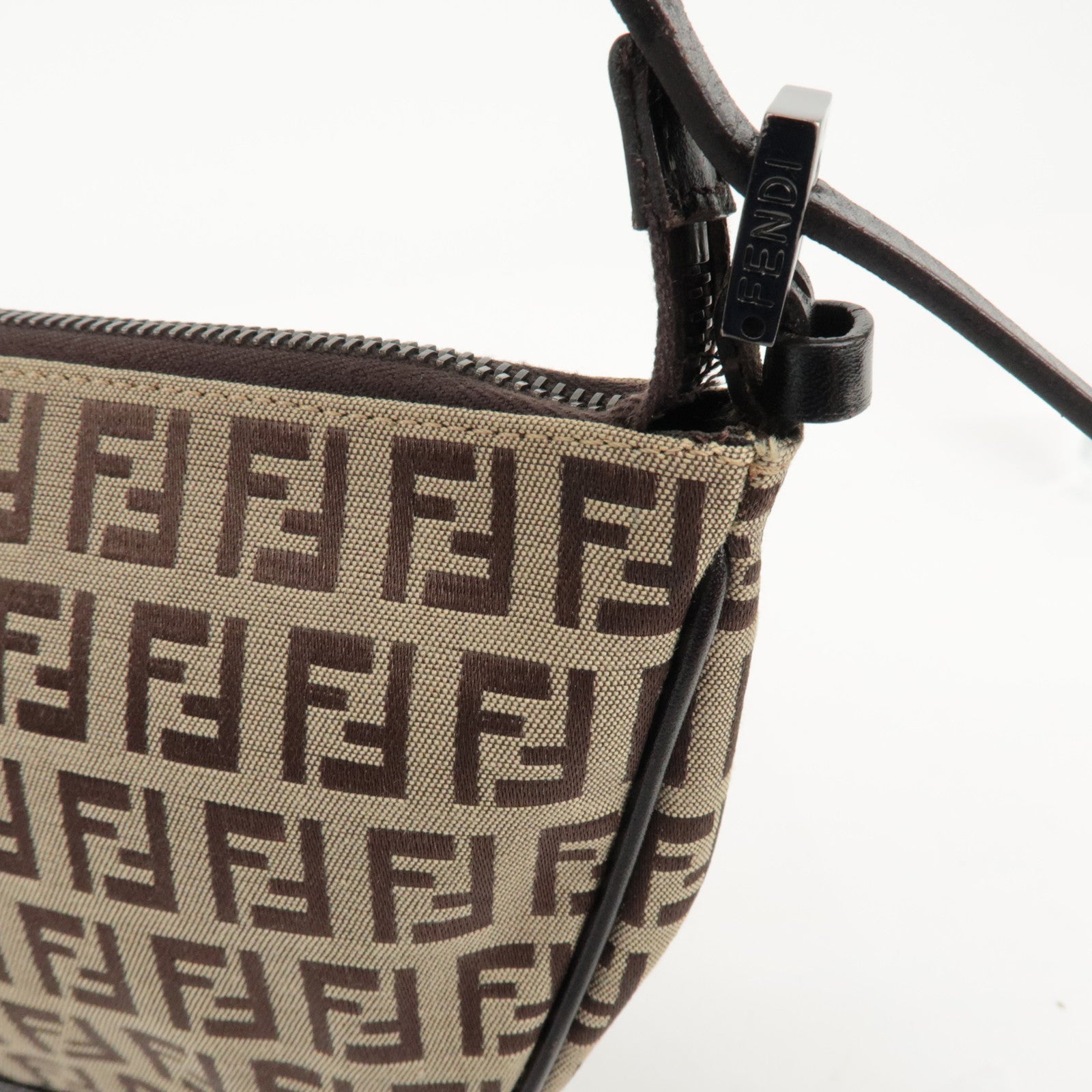 FENDI Zucchino Canvas Leather Shoulder Bag Hand Bag Brown 8BR144 Used