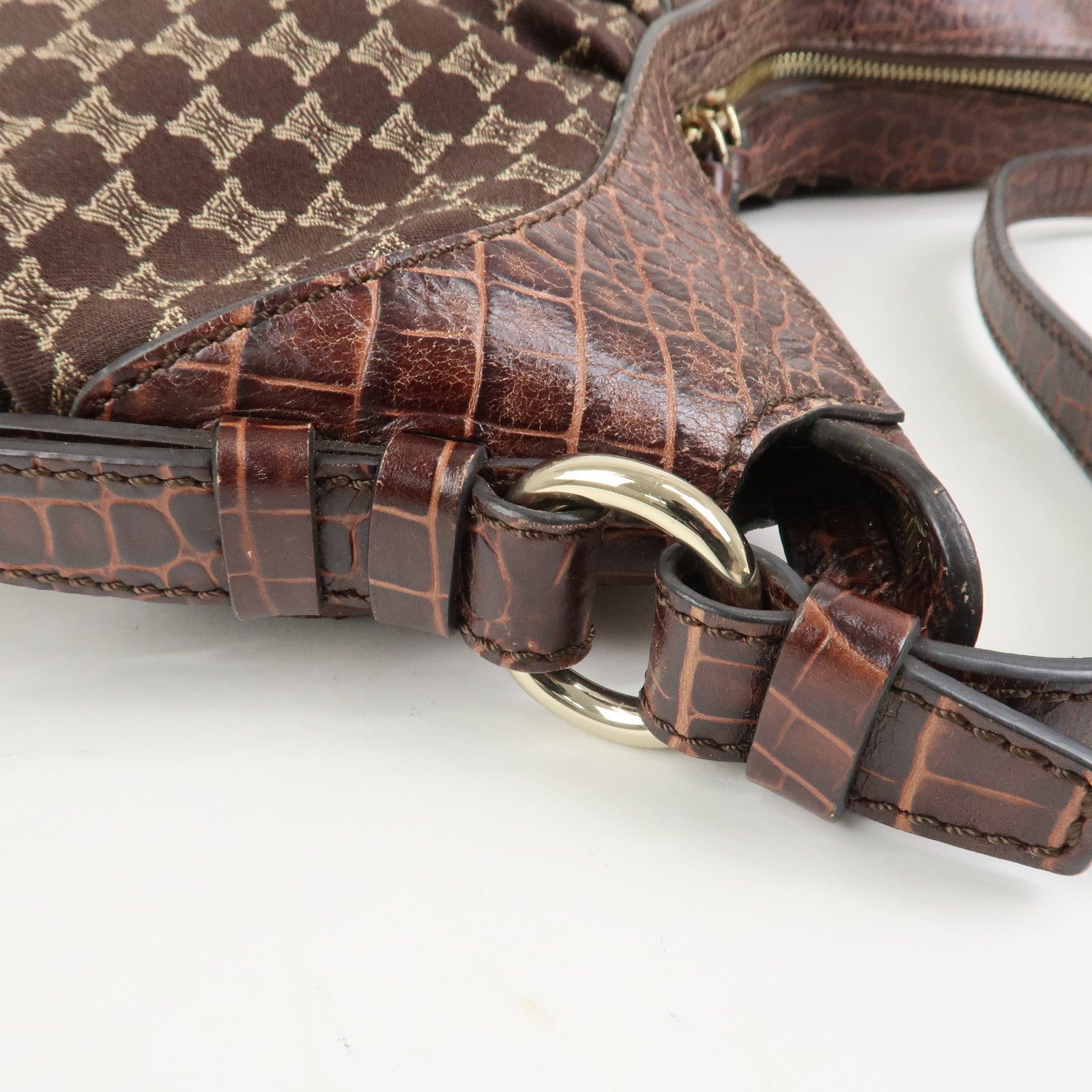CELINE Macadam Canvas Embossed Leather Bittersweet Shoulder Bag