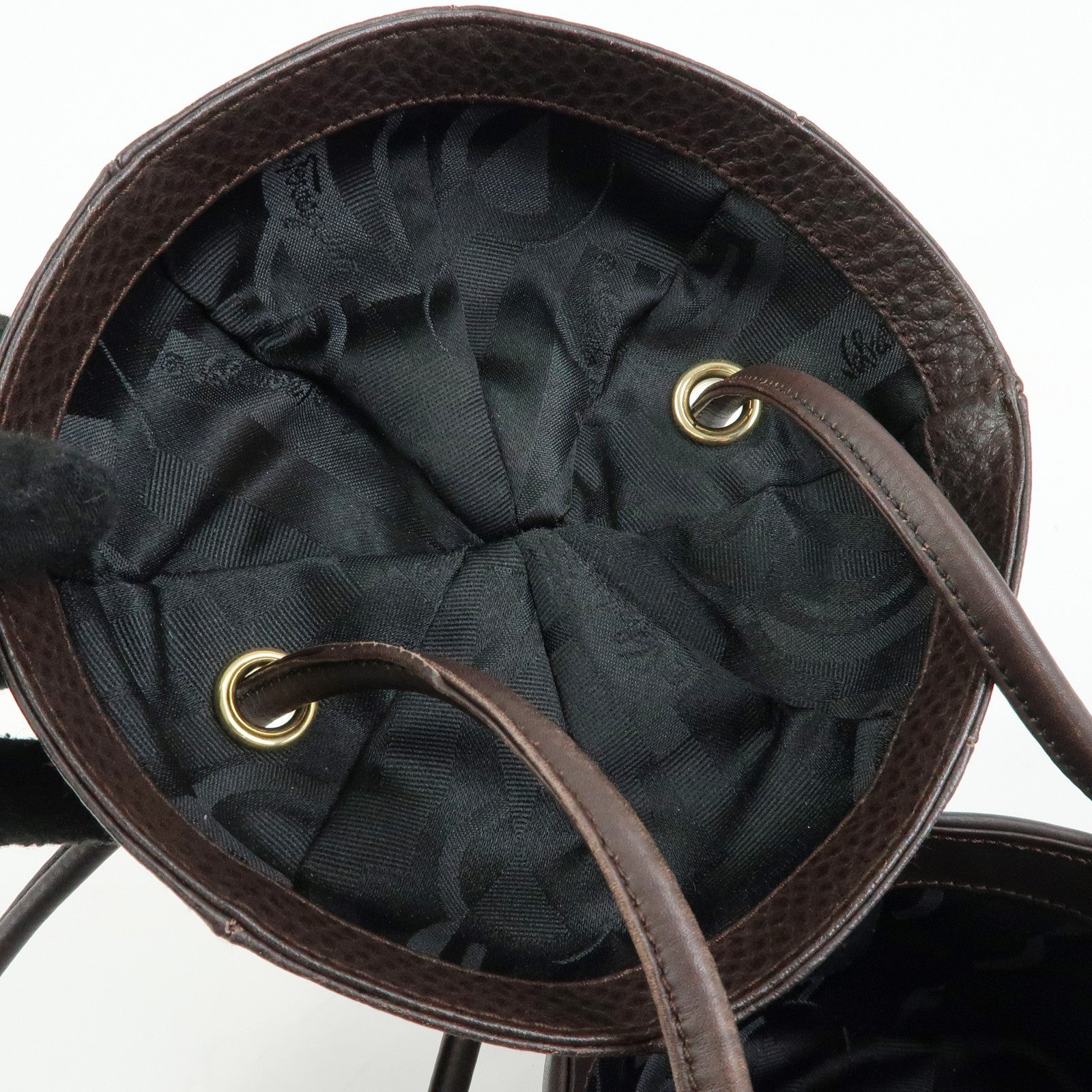 Ferragamo Leather Shoulder Bag Crossbody Bag Acorn Bag Dark Brown