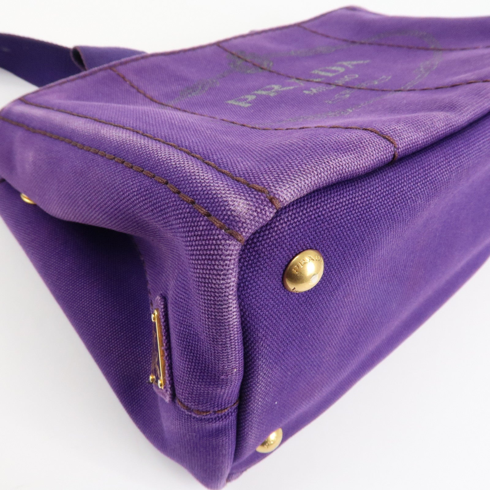 PRADA Logo Canapa Mini Canvas 2Way Tote Shoulder Bag Purple BN2439 Used