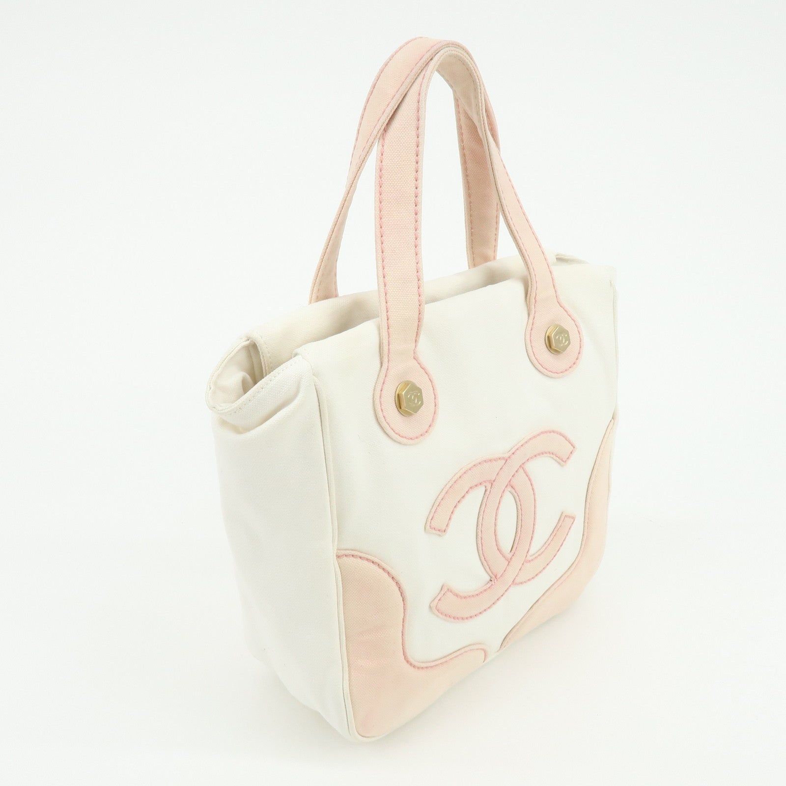 CHANEL Marshmallow Canvas Hand Bag Tote Bag White Pink