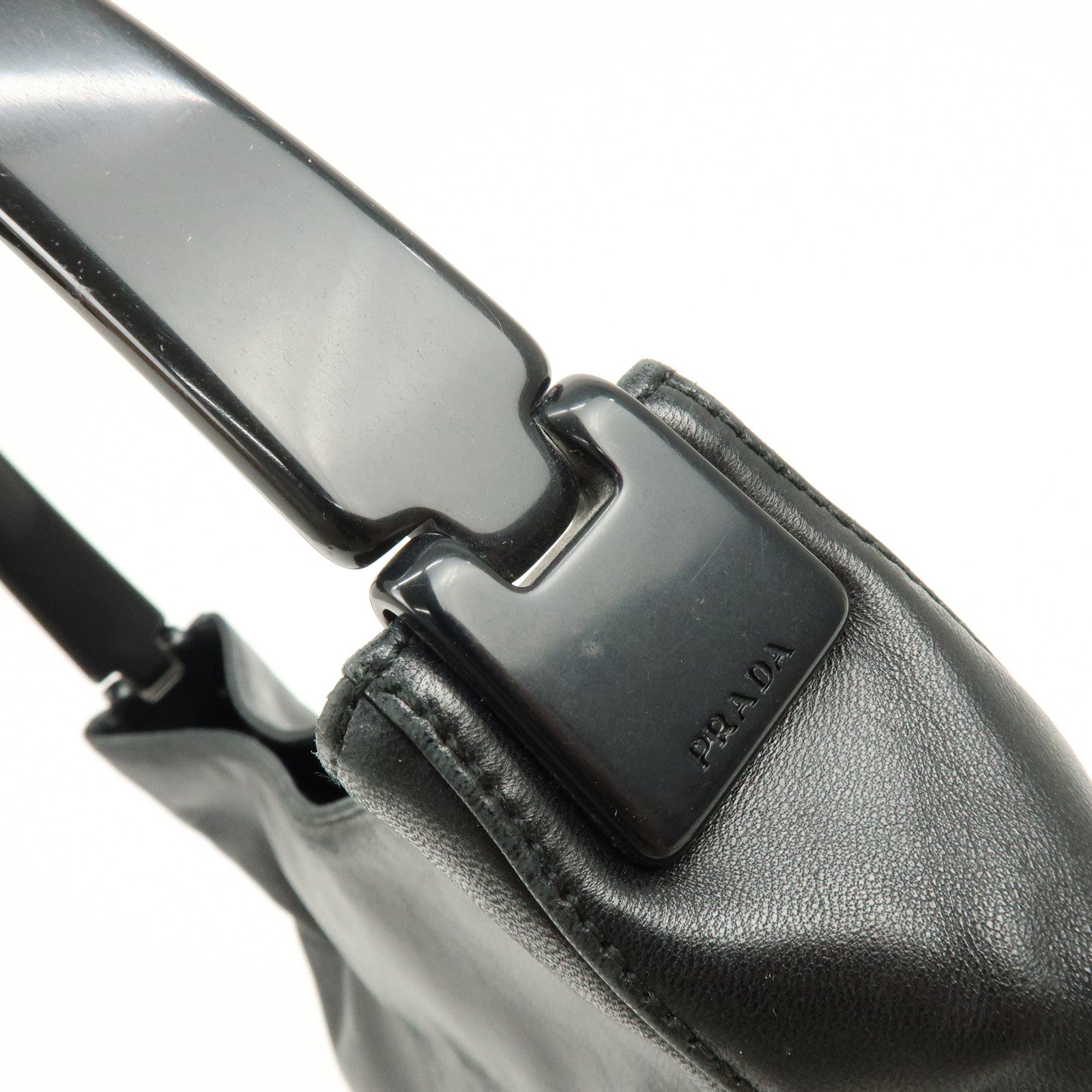 PRADA Leather Plastic Hobo Shoulder Bag Hand Bag Black