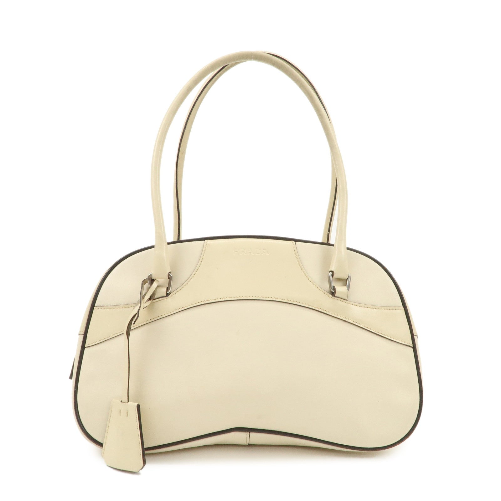 PRADA Leather Bowling Bag Boston Bag Shoulder Bag Ivory BL0049 Used