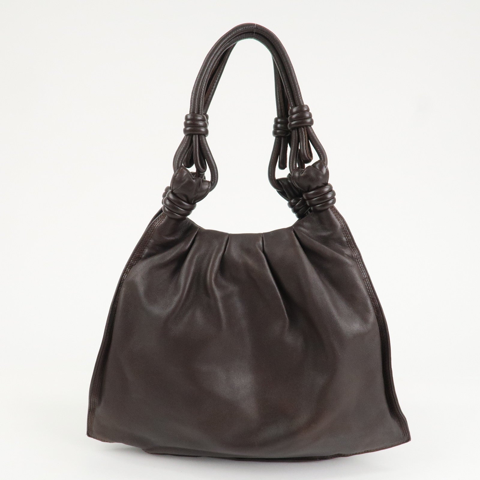 LOEWE Anagram Nappa Leather Shoulder Bag Brown Used