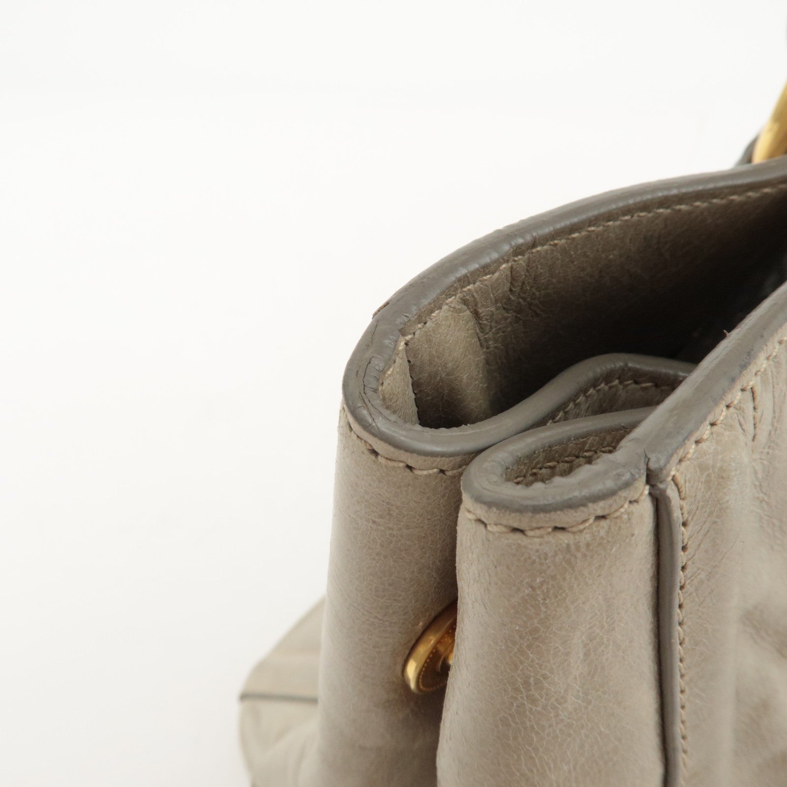 PRADA Triangle Logo Leather 2Way Bag Tote Bag Gray BN2104 Used