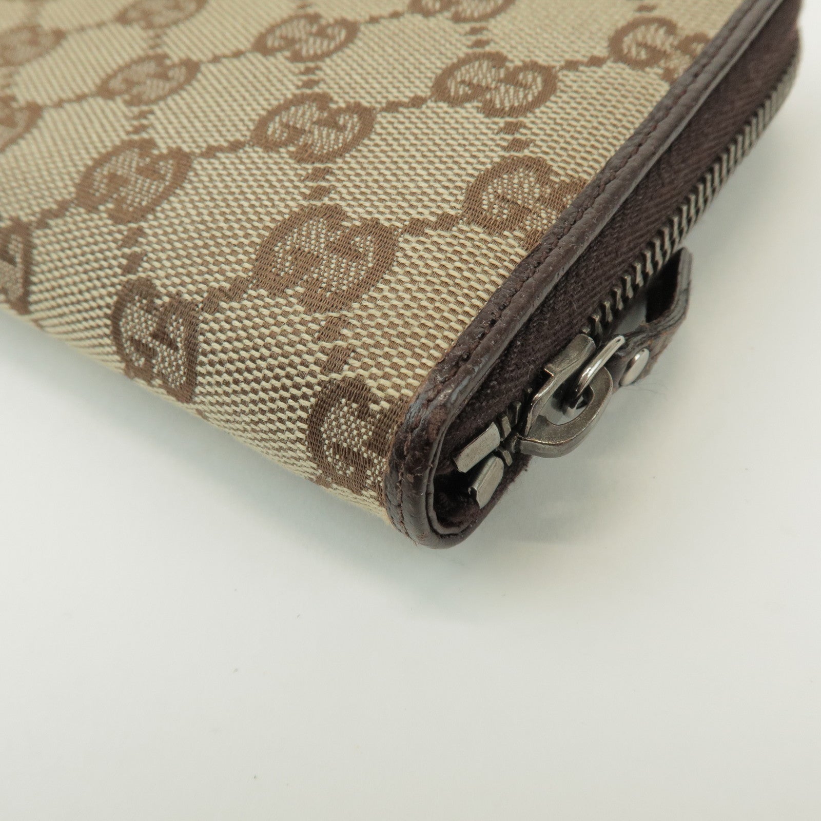 GUCCI GG Canvas Leather Round Zippy Long Wallet Beige Brown 112724