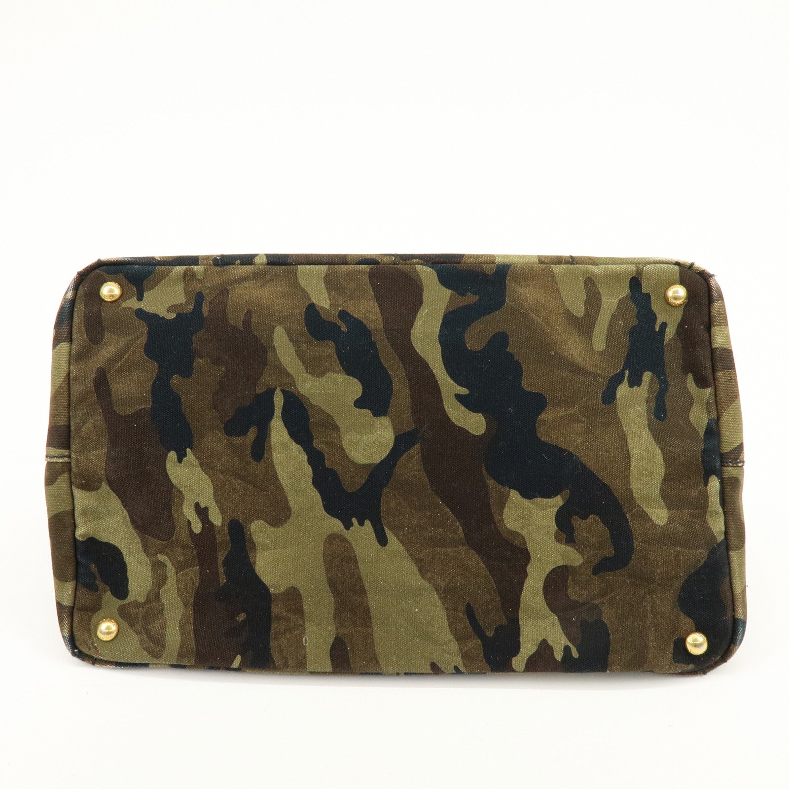 PRADA Canapa Large Tote Bag Hand Bag Khaki Black Brown BN1872