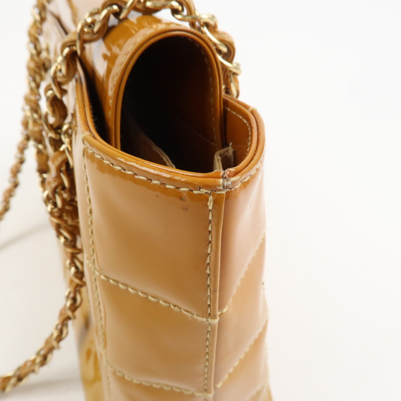 CHANEL COCO Mark Chocolate Bar Patent Leather Chain Shoulder Bag