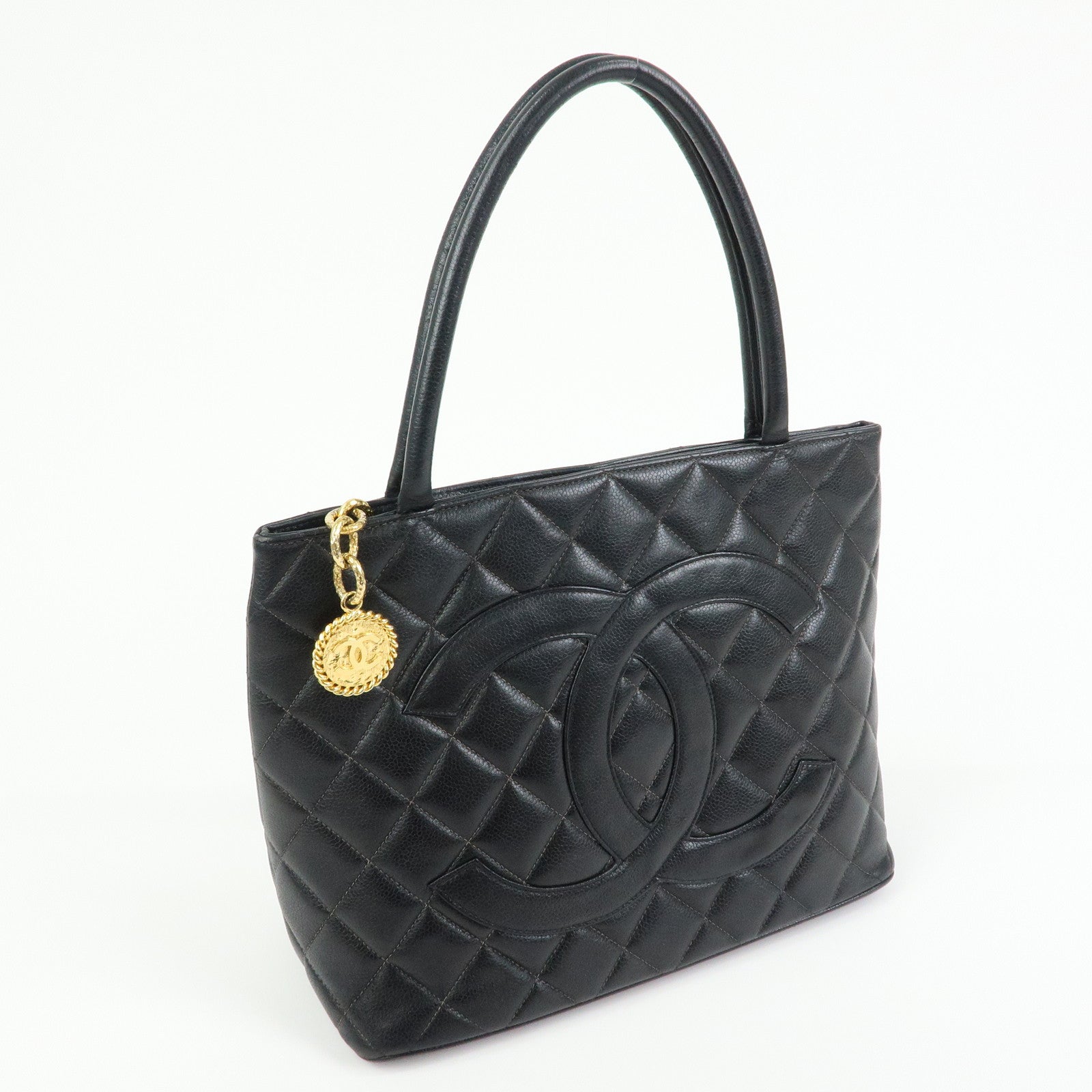 CHANEL Matelasse COCO Mark Medallion Tote Bag Hand Bag Black A01804