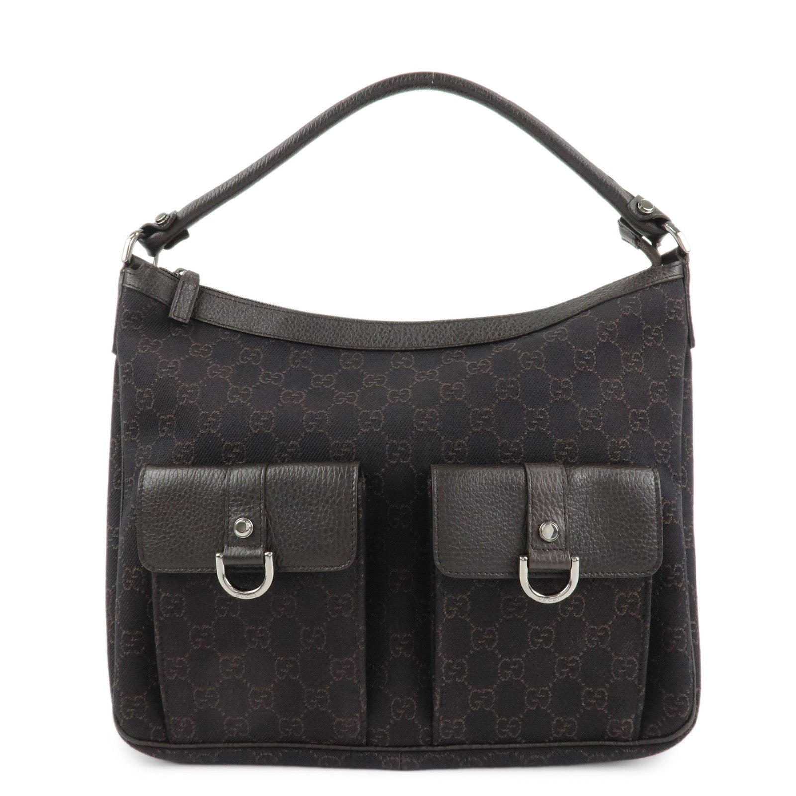 GUCCI Abbey Leather Canvas Shoulder Bag Hand Bag Dark Brown 293581 Used