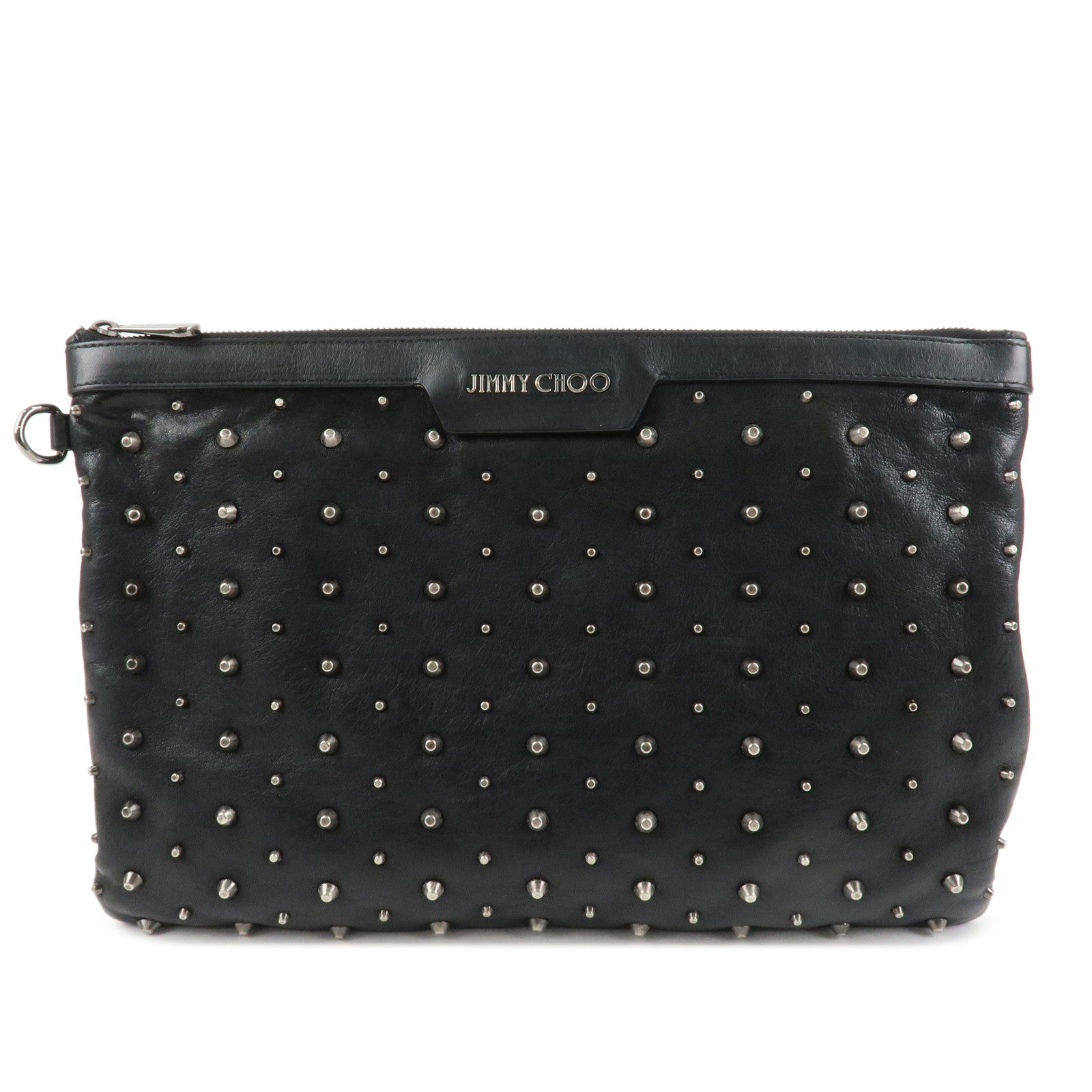 JIMMY CHOO Leather Studs Clutch Bag Black Silver HDW Used