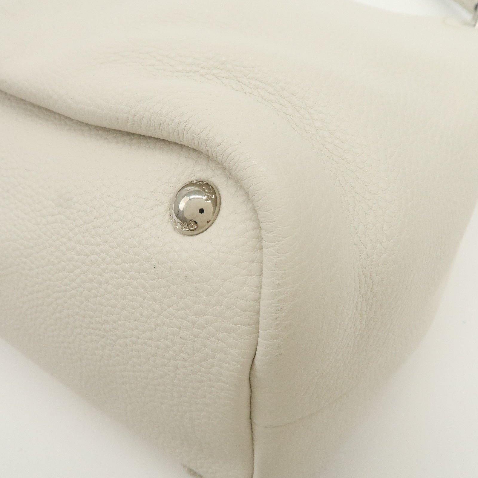 PRADA Triangle Logo Leather Shoulder Bag White BR5124