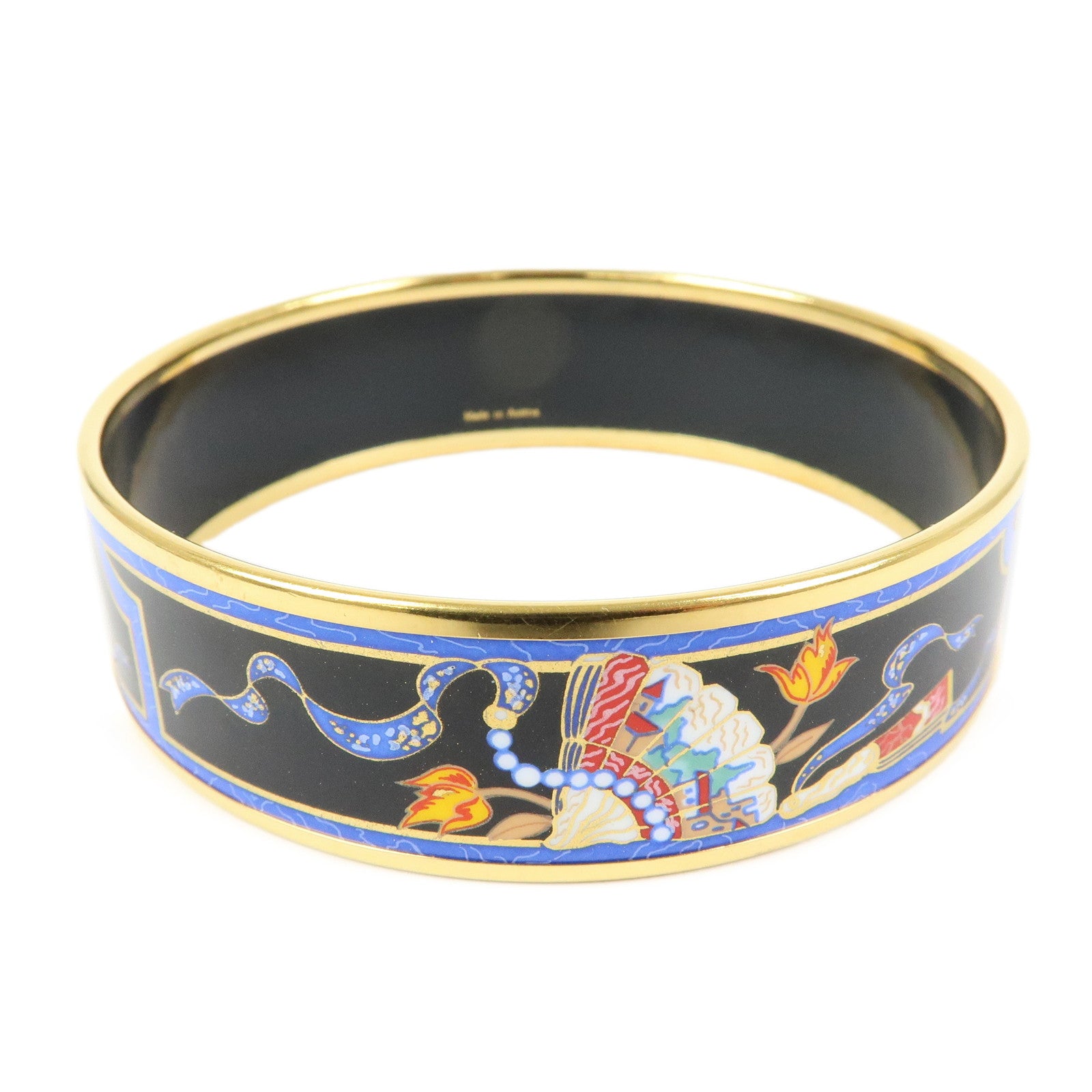 HERMES Email GM Bangle Gold Plated Bracelet Gold Black