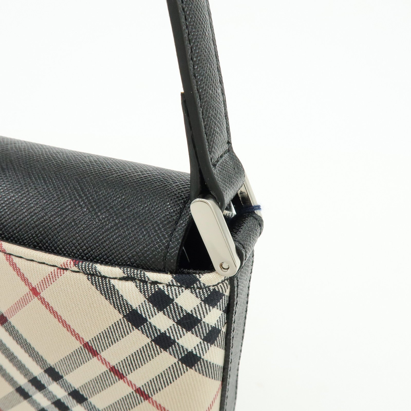 BURBERRY Nova Plaid Canvas Leather Shoulder Hand Bag Beige Black