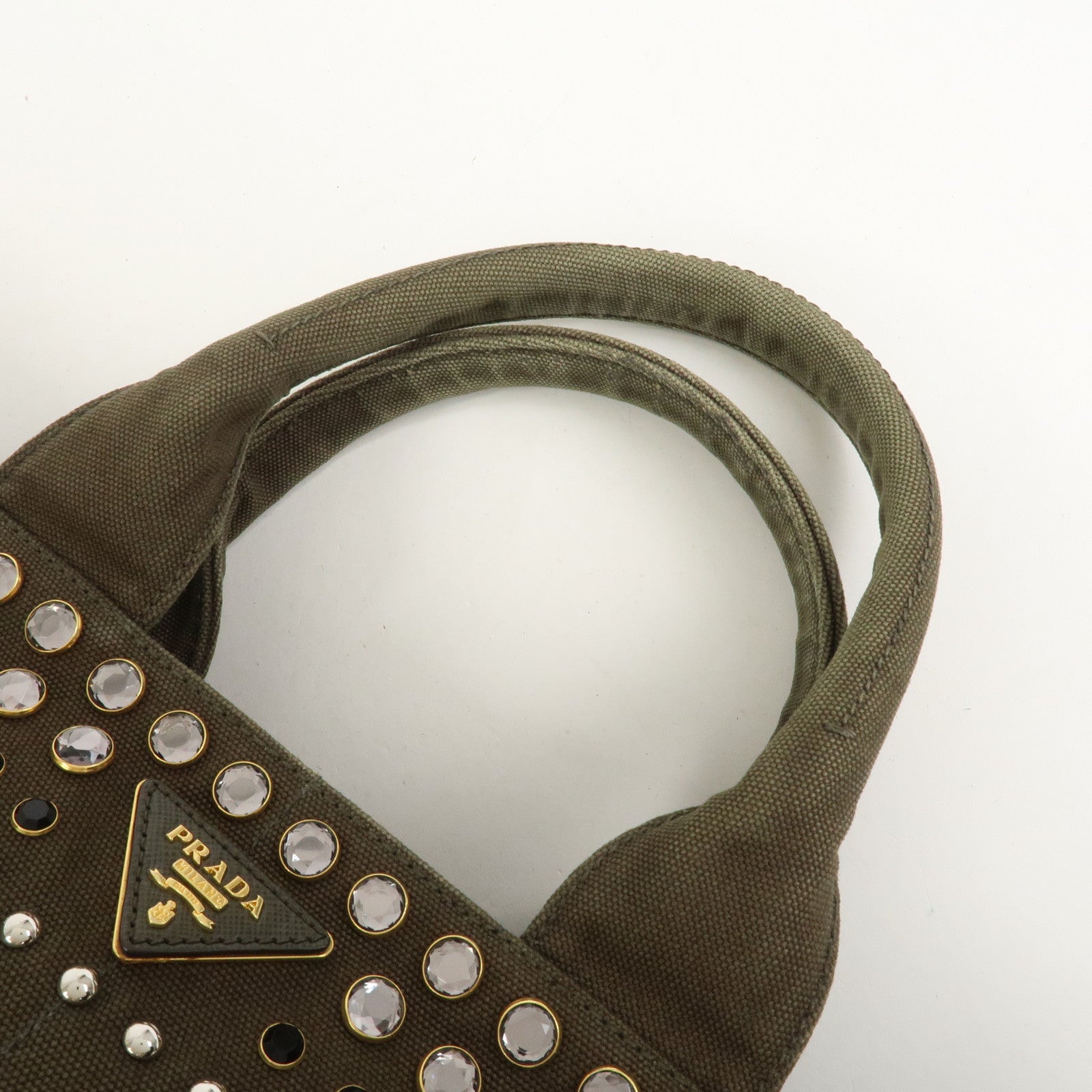 PRADA Triangle Logo Canapa Large Tote Hand Bag Bijou Khaki BN1872