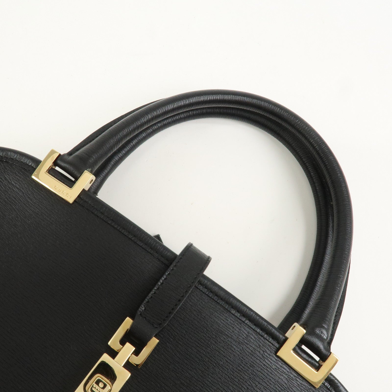GUCCI Jackie Leather Hand Bag Tote Bag Black Gold 002.1071