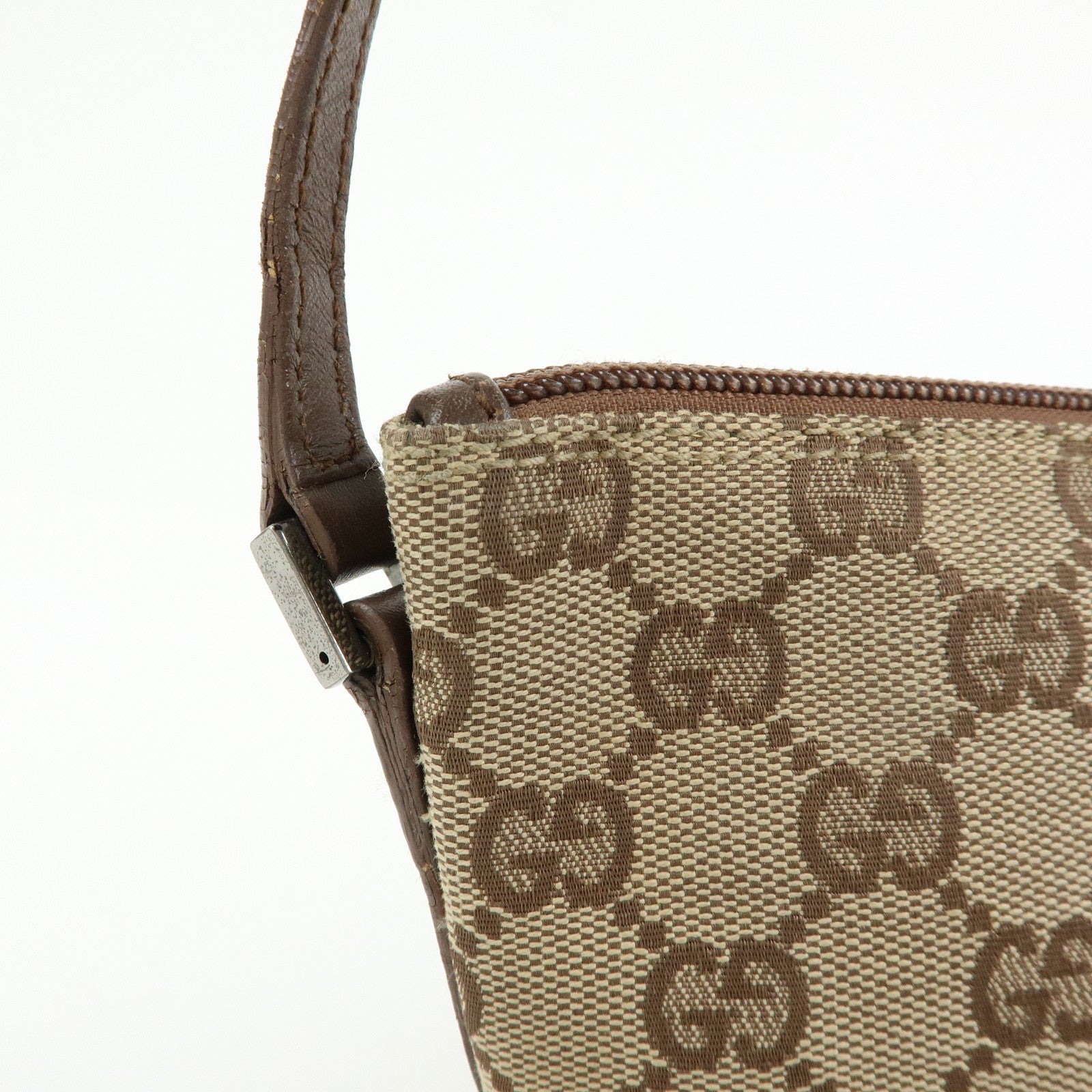 GUCCI Boat Bag GG Canvas Hand Bag Accessory Pouch Beige Brown 07198