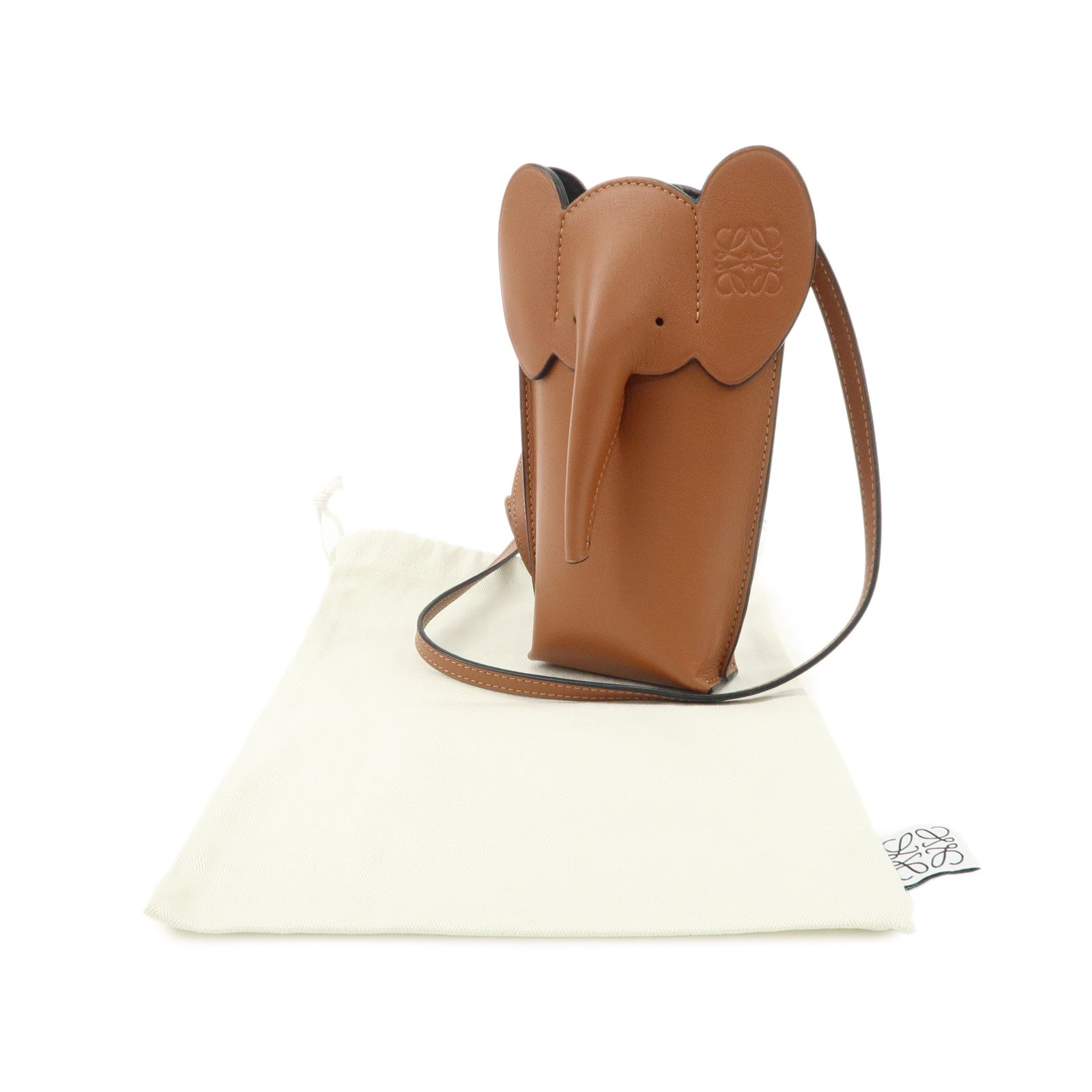 LOEWE Anagram Elephant Pocket Style Shoulderr Bag Brown C623B02X04 Used